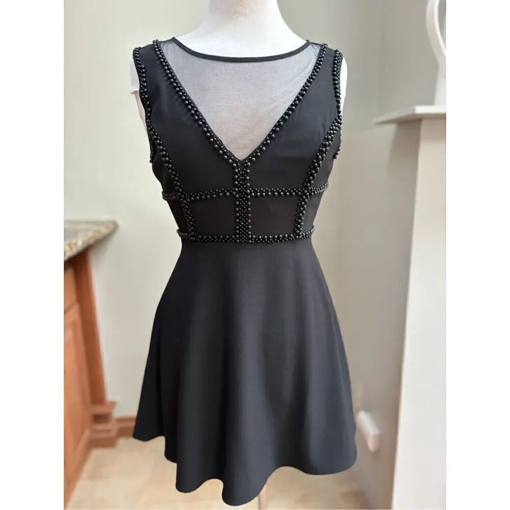 Forever 21 NWT S black beaded caged sheer black skater dress